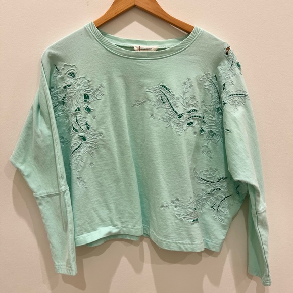 Anthropologie Tops - Mint Green Anthropologie Embroidered Sweatshirt
